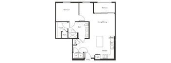 One bedroom floor plan at Chromatic Flats Apartments in San Diego CA