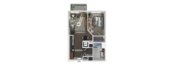 one bedroom one bathroom floor plan image at V2 Apartments