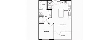 One bedroom one bathroom floor plan image at Norte Town Lake Apartments in Tempe Arizona
