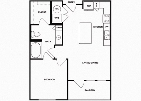 One bedroom one bathroom floor plan image at Norte Town Lake Apartments in Tempe Arizona