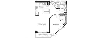One bedroom floor plan at Riverpark Apartments in Redmond WA