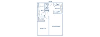 One bedroom floor plan at Caprielle Apartments in San Diego CA