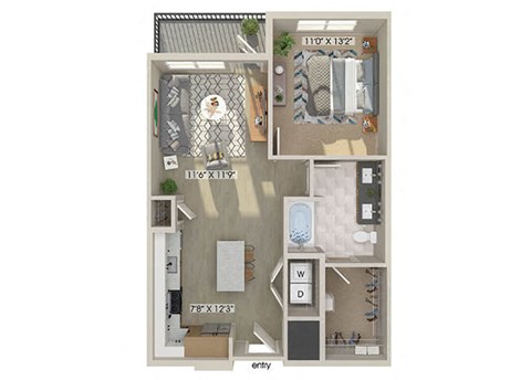 One bedroom floor plan image at East Bend Apartments in Houston TX