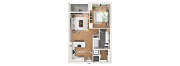 One bedroom floor plan at 1010 Waugh Apartments in Houston TX