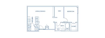 One bedroom floor plan at Caprielle Apartments in San Diego CA