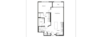 One bedroom floor plan at Chromatic Flats Apartments in San Diego CA