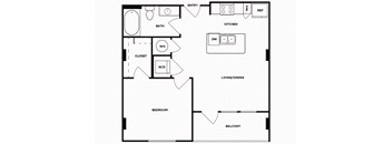 One bedroom one bathroom floor plan image at Norte Town Lake Apartments in Tempe Arizona
