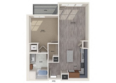 One bedroom floor plan image at Vero Apartments in Chelsea MA