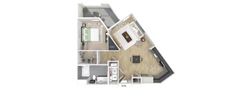 One bedroom floor plan image at The Wylden in Los Angeles CA