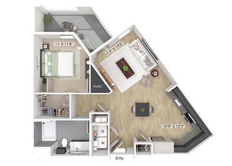 One bedroom floor plan image at The Wylden in Los Angeles CA