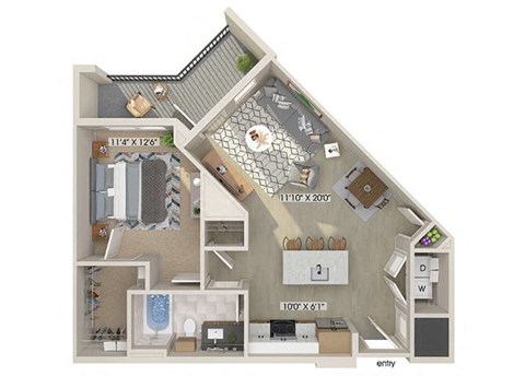 One bedroom floor plan image at East Bend Apartments in Houston TX