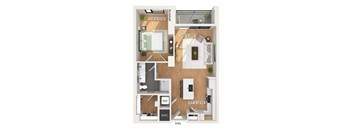 One bedroom floor plan at 1010 Waugh Apartments in Houston TX