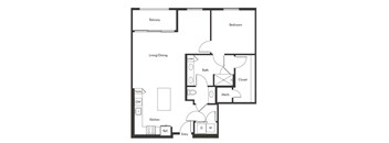 One bedroom floor plan at Chromatic Flats Apartments in San Diego CA