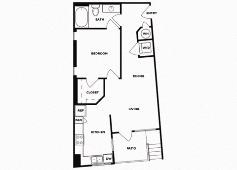 One bedroom one bathroom floor plan image at Norte Town Lake Apartments in Tempe Arizona