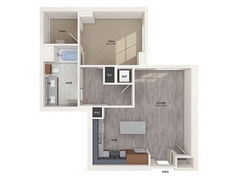 One bedroom floor plan image at Vero Apartments in Chelsea MA