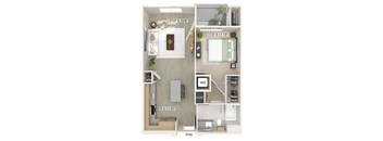 One bedroom floor plan image at The Wylden in Los Angeles CA