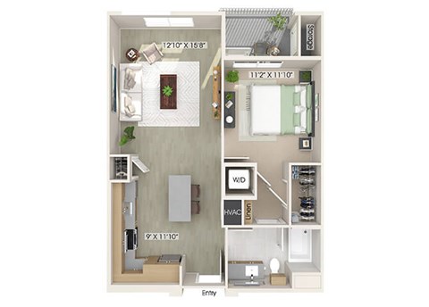 One bedroom floor plan image at The Wylden in Los Angeles CA