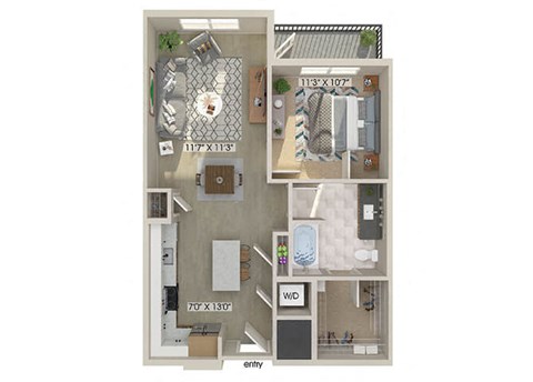 One bedroom floor plan image at East Bend Apartments in Houston TX