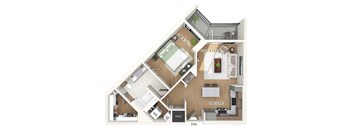 One bedroom floor plan at 1010 Waugh Apartments in Houston TX