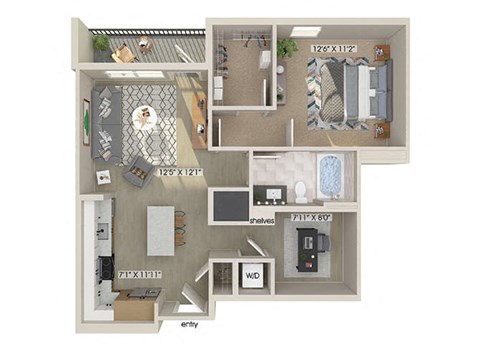 One bedroom floor plan image at East Bend Apartments in Houston TX
