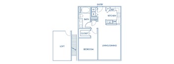 One bedroom floor plan at Caprielle Apartments in San Diego CA