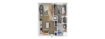 one bedroom one bathroom floor plan image at V2 Apartments