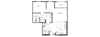 One bedroom floor plan at Chromatic Flats Apartments in San Diego CA