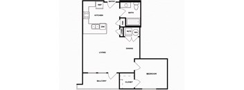 One bedroom one bathroom floor plan image at Norte Town Lake Apartments in Tempe Arizona