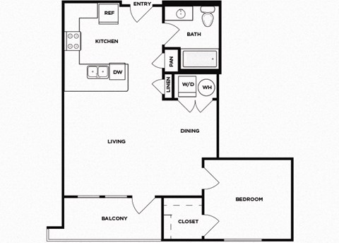 One bedroom one bathroom floor plan image at Norte Town Lake Apartments in Tempe Arizona