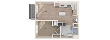 One bedroom floor plan image at Vero Apartments in Chelsea MA