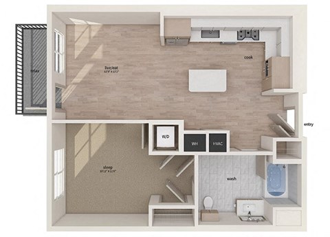 One bedroom floor plan image at Vero Apartments in Chelsea MA