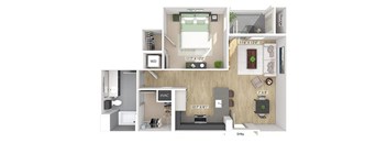One bedroom floor plan image at The Wylden in Los Angeles CA