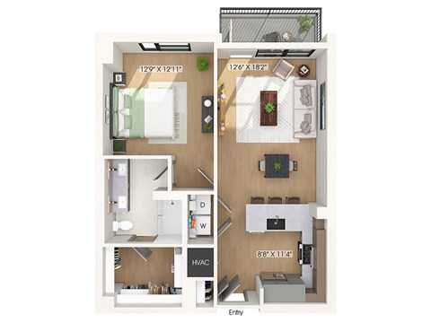 One bedroom floor plan at 1010 Waugh Apartments in Houston TX