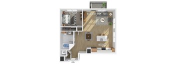 one bedroom one bathroom floor plan image at V2 Apartments