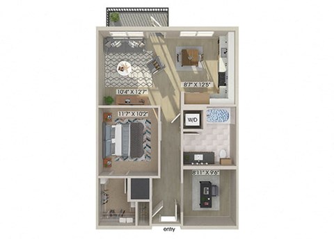 One bedroom floor plan image at East Bend Apartments in Houston TX