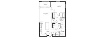 One bedroom floor plan at Chromatic Flats Apartments in San Diego CA