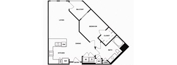 One bedroom one bathroom floor plan image at Norte Town Lake Apartments in Tempe Arizona
