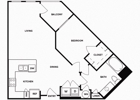 One bedroom one bathroom floor plan image at Norte Town Lake Apartments in Tempe Arizona