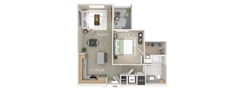 One bedroom floor plan image at The Wylden in Los Angeles CA