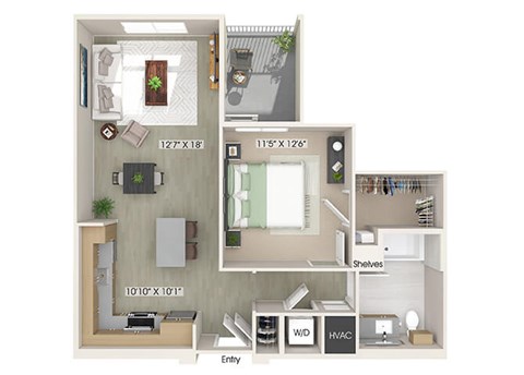 One bedroom floor plan image at The Wylden in Los Angeles CA