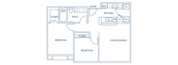 One bedroom floor plan at Caprielle Apartments in San Diego CA