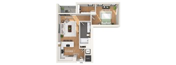 One bedroom floor plan at 1010 Waugh Apartments in Houston TX