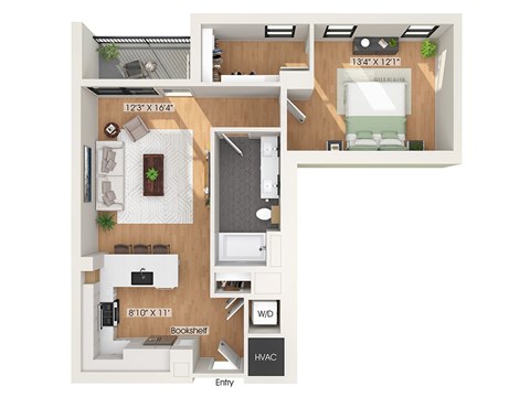 One bedroom floor plan at 1010 Waugh Apartments in Houston TX