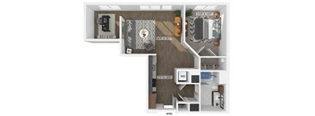 one bedroom one bathroom floor plan image at V2 Apartments