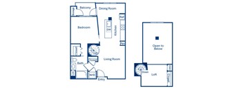 One bedroom floor plan at Main and Jamboree Apartments in Irvine CA