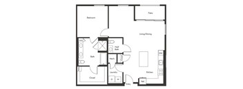 One bedroom floor plan at Chromatic Flats Apartments in San Diego CA