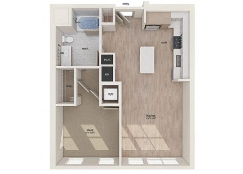 One bedroom floor plan image at Vero Apartments in Chelsea MA