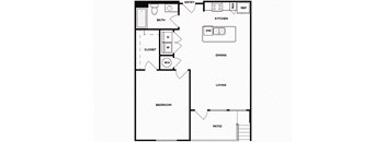 One bedroom one bathroom floor plan image at Norte Town Lake Apartments in Tempe Arizona