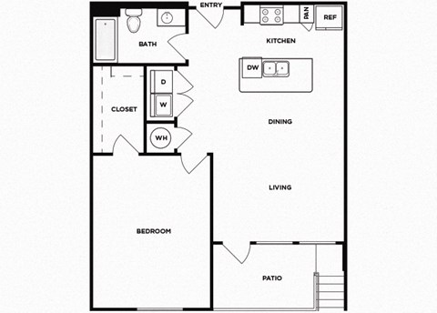 One bedroom one bathroom floor plan image at Norte Town Lake Apartments in Tempe Arizona