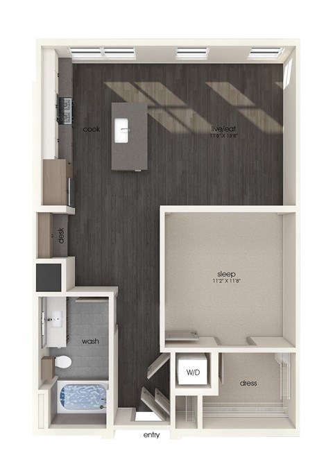 A07 one bedroom floor plan image at North at Totem Lake Apartments in Kirkland WA